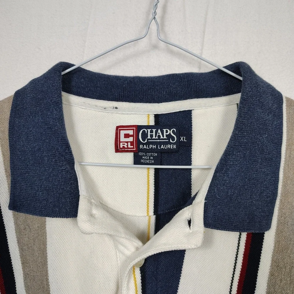 Vintage 90s Chaps Ralph Lauren Mens XL Distressed Striped Color Block Polo Shirt